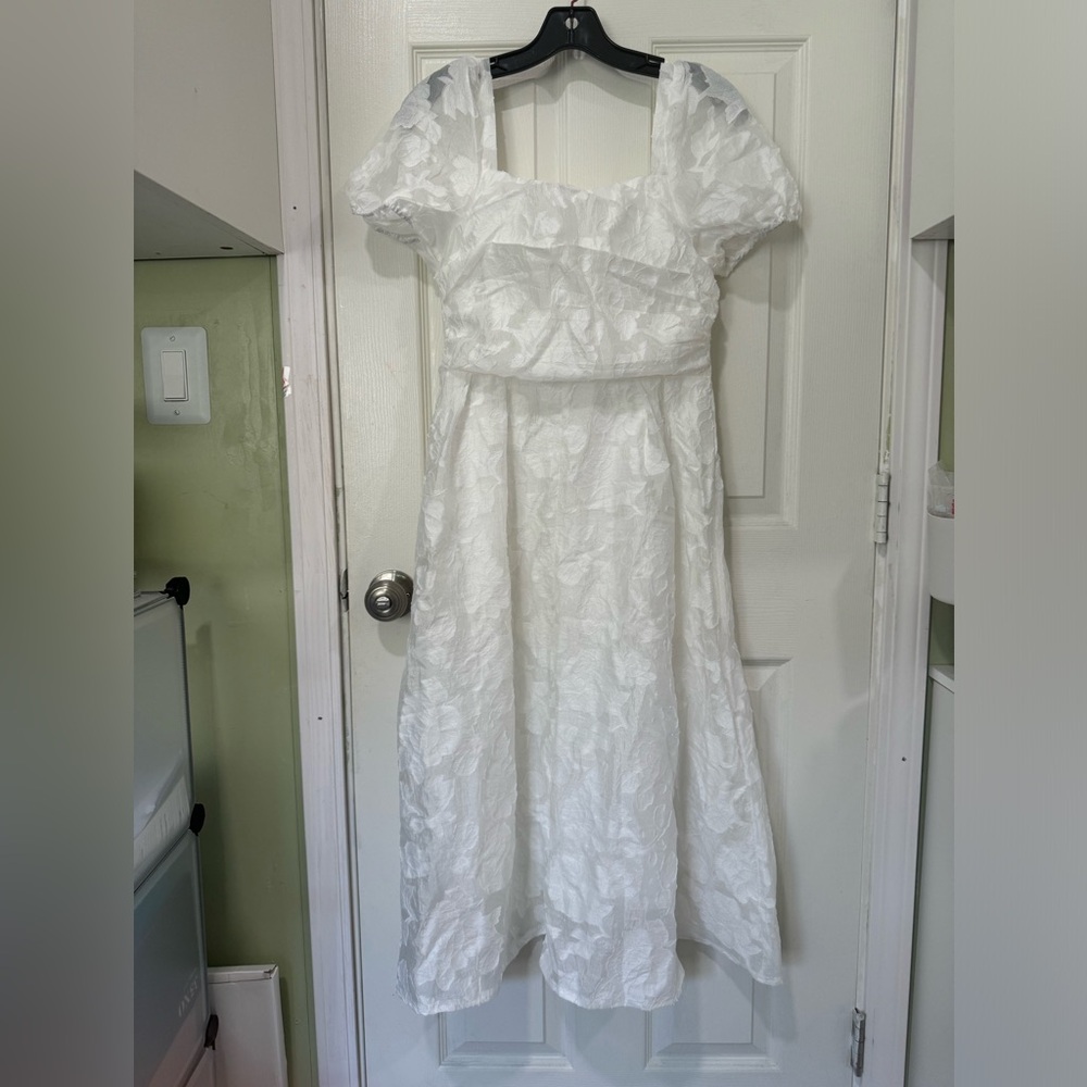 DAZY Texture Jacquard Square Neckline Puff Sleeves Midi Dress w Cinched Waist M - Picture 10 of 15